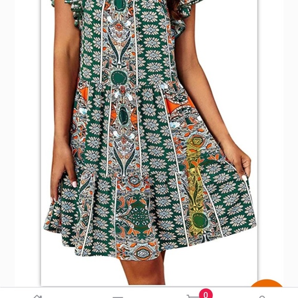 Kirundo Boho Floral Green and Orange Ruffle Sleeve Flowy Mini Dress Size Medium - Picture 15 of 16